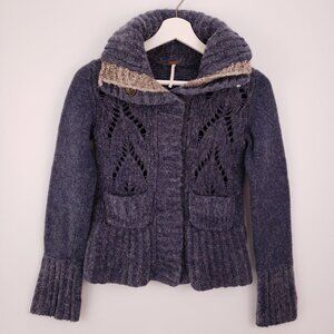 Free People Womens Wool Sweater Blue Blend Chunky Knit XS Vintage